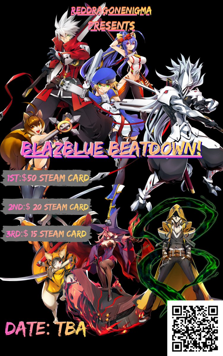 RedDragonEnigma's tweet photo. A Big Blazblue Tourny thanks to Antsprials from our community is coming up September 12th at 5:30 PM EST time.
I recommend if you haven’t already to join the discord
https://t.co/8FcR6lTVE6 
scan the Qr Code or use this link to register 
https://t.co/W6RL1OwHyB

have fun! ❤️🗝️ https://t.co/YoAooY1iuB
