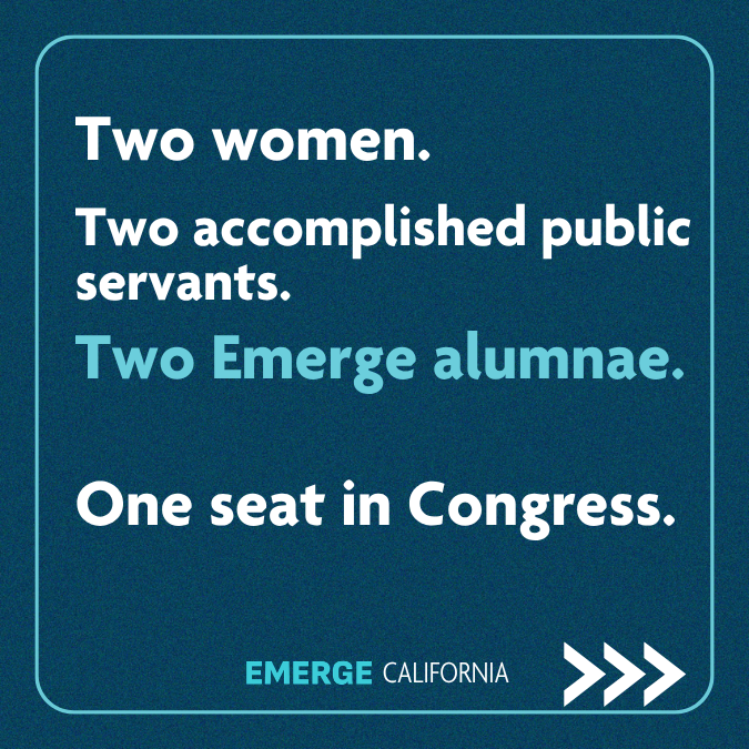 EmergeCA's tweet photo. 1/3 Votes are being tallied in the special election for CA14 — and two Emerge California alumnae are on the ballot.

State Senator Aisha Wahab and BART Board Director Melissa Hernandez are both vying to become the district’s next member of Congress. https://t.co/ATVk0qbTXA