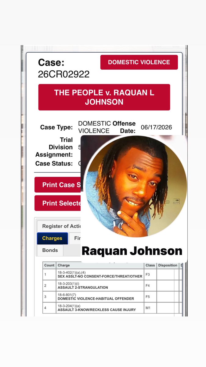 dobetterdnvr's tweet photo. Raquan Lorenzo Johnson (DOB 07/11/1995) was arrested on 06/17/2026 by Denver Police on charges of assault causing injury, strangulation, and sexual assault (all designated as domestic violence) plus a habitual domestic violence offender count. He is being held on a $50,000 cash-only bond.

Court records show Johnson has accumulated 29 arrest cycles in Colorado. His history includes repeated failures to appear, protection-order violations, felony vehicle theft, drug possession and distribution, weapons offenses, multiple assaults (including prior strangulation), burglary, and another sexual assault case. He has multiple prior convictions that resulted in Department of Corrections and jail sentences, including a four-year DOC term for a strangulation assault.

How many chances does a repeat violent offender get before the system prioritizes public safety and victims over repeated releases?