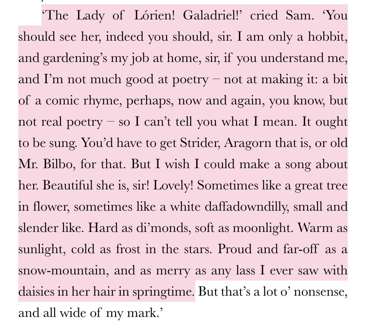 TeawithTolkien's tweet photo. the way Sam Gamgee talks about Galadriel https://t.co/O49lOkkQ5l