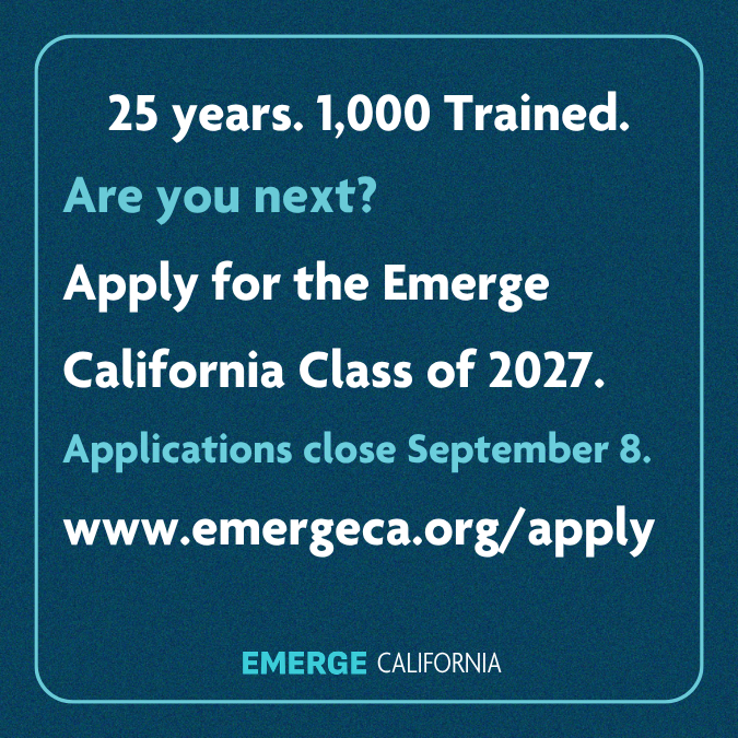 EmergeCA's tweet photo. 3/3 For nearly 25 years, Emerge California has been preparing women to run, win, and lead. The work continues.

Are you next? https://t.co/F4K6wxgaDP https://t.co/X8jlHEv9wu