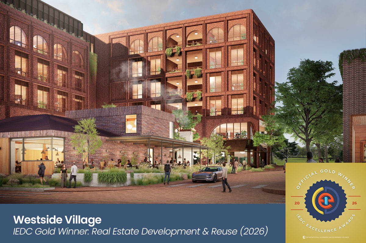 FWEconDev's tweet photo. The 37-acre Westside Village won GOLD in its Real Estate Development &amp; Reuse category for a city over 500,000 people in the 2026 @IEDCtweets (IEDC) Awards! 🎉

Grateful to @Larkspur_Cap, the Keystone Group, &amp; @FortworthEDP for their partnership. 🤝

More: https://t.co/JDPfplBth6 https://t.co/unUhF0LP8O