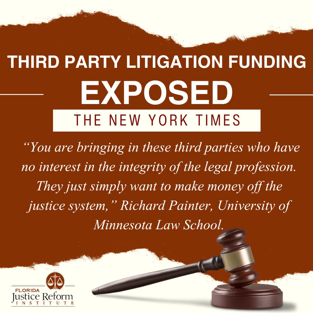 FLJusticeReform's tweet photo. The #NYTimes exposes how outside funders are profiting from personal injury lawsuits. While Wall Street profits, TPLF falls hardest on those its intended to help. Florida needs litigation funding transparency. https://t.co/13wIaC95MX https://t.co/K0TWUYpfmS