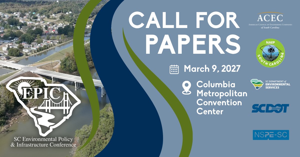 SCSPE's tweet photo. Attention Engineers! 🌿
The 2026 SC Environmental Policy & Infrastructure Conference is back and better than ever! Don't let this opportunity pass you by; sign up to present today.
🔗 Register here: https://t.co/qQ3vDzfsr1
#2026EPIC #ACECSC #NAEP #SCDES #SCDOT #SCSPE https://t.co/iC6UGAOpr2