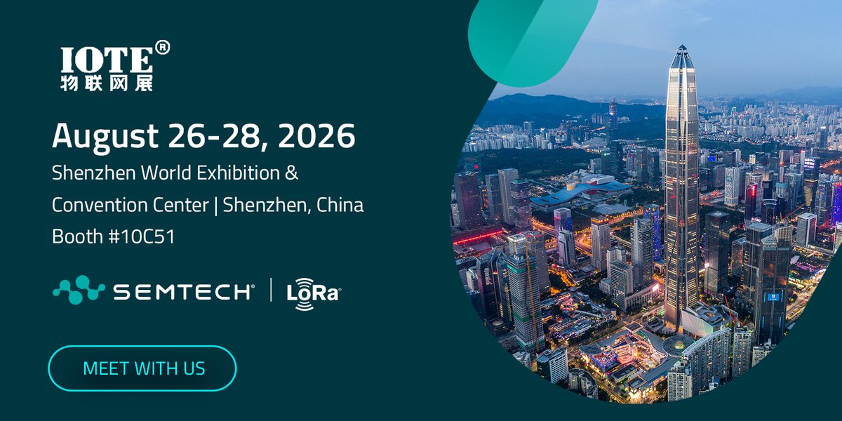 SemtechCorp's tweet photo. One week until #IOTE2026. Find Semtech in Hall 10, Booth 10C51, plus the 2026 LoRa Global Ecosystem Forum on Aug 27 with LoRa Alliance, Amazon, Quectel, SEEED and more.
Register: https://t.co/Xg2urfSm4K
#Semtech #LoRa #IoT #EdgeAI https://t.co/otivH2OUsm