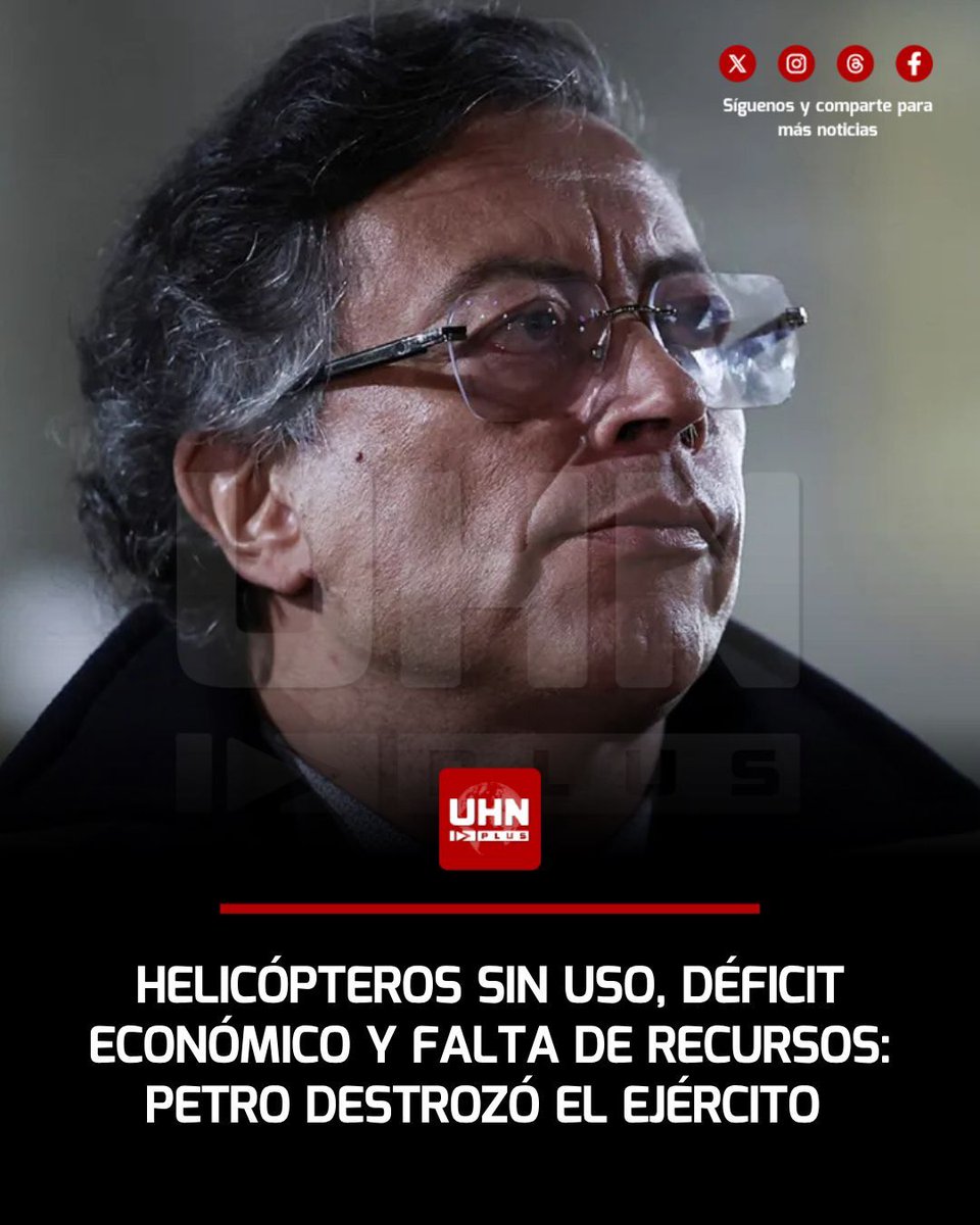 UHN_Plus's tweet photo. 🇨🇴‼️ | De acuerdo a la información presentada por Abelardo de la Espriella, Gustavo Petro dejó agonizando a Defensa y eso permitió el crecimiento de grupos armados:

- Petro dejó al ejército con déficit presupuestario 
- ⁠La mayoría de los helicópteros tienen falta de mantenimiento o recursos
- ⁠Sólo el 50% de las aeronaves de la Fuerza Aeroespacial están operativas
- ⁠El Clan del Golfo pasó de 5500 integrantes a 10 mil. El ELN de 5800 a 6800. 
- ⁠El reclutamiento de menores se duplicó de 2022 a 2025