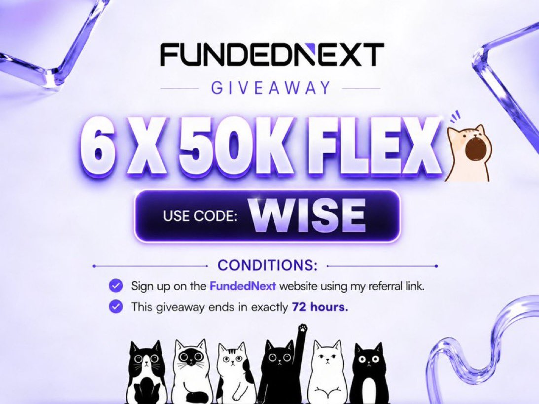 reeyah_sa's tweet photo. 🎁🎉Accounts giveaway, shall we?🎁🎉

6x $50k Flex accounts.💜

To stand a chance:

1. Subscribe https://t.co/NutYMmPTp8

2. Follow @zarforexblog @FundedNext  &amp; @reeyah_sa 

3. Tag 3 Traders 

Let's go!
Winners in 72hrs 🎁💃🏿 https://t.co/k9hV8yjTTG