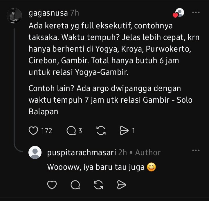 uniquebend's tweet photo. teman2, ini namanya wajar ya

baru pertama kali naik kereta itu wajar. ga paham pembagian kelas di kereta itu wajar. bahkan ga ngerti apa2 soal kereta pun wajar

kita hidup di negara yg jaringan keretanya belum merata. jadi wajar kalo pengetahuan soal kereta pun belum merata, bahkan di pulau jawa

kalo kamu baru pertama kali naik kereta, jangan ragu membagikan pengalamanmu ke sosmed. begitu juga kalo ada pengetahuan soal kereta yg kamu baru tau. percayalah, ga semua orang udah tau kok

dan untungnya kebanyakan komen di post mbak ini positif. ada sih anomali yg bilang norak, tapi cuma dikit. ternyata warga threads ga sebrutal itu juga 😁