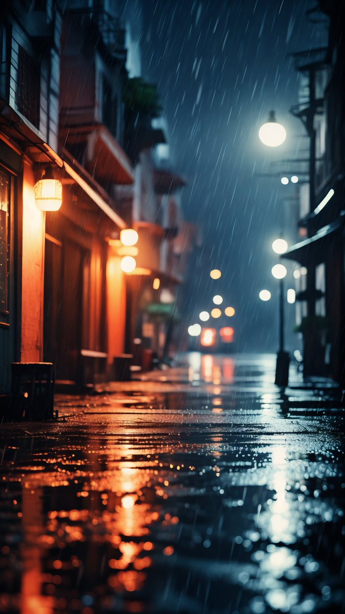 Fatimawali2's tweet photo. Rain-soaked sidewalk glows under streetlights—unplanned night walk, best kind. https://t.co/3InL22ZGNF