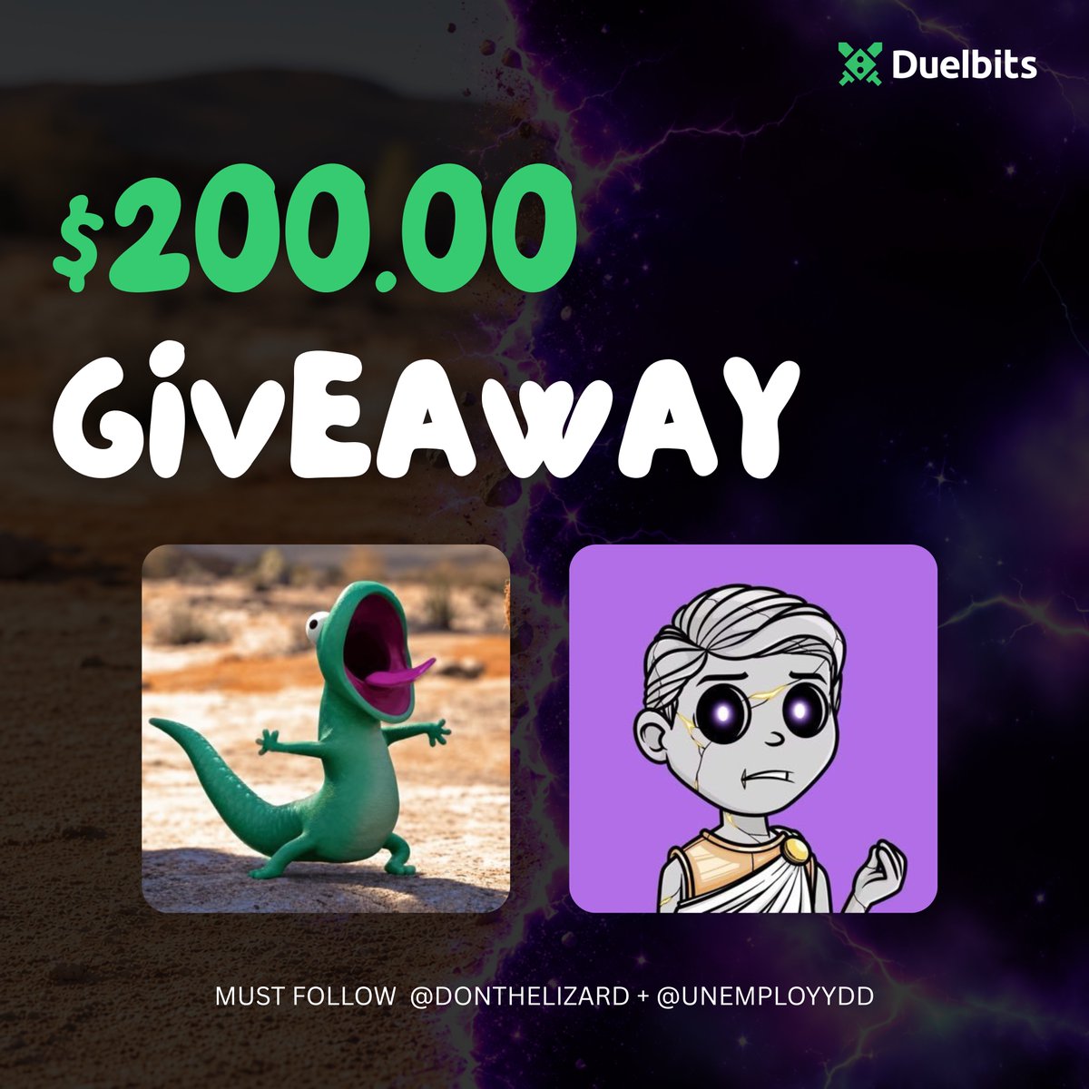 Unemployydd's tweet photo. $200 giveaway 🔥

• Follow @DonTheLizard + @Unemployydd
• Like + RT
• Tag 2 friends 

Picking winners in 72 hours 👇 https://t.co/i9ff1pFhQH
