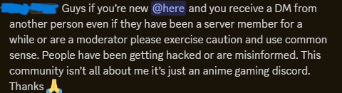 DonnySaharicus's tweet photo. So two servers i'm in, 
warned of a h4ck going on is this a meme or is it real? cus with the way it's worded. https://t.co/QvpNpATv0Y