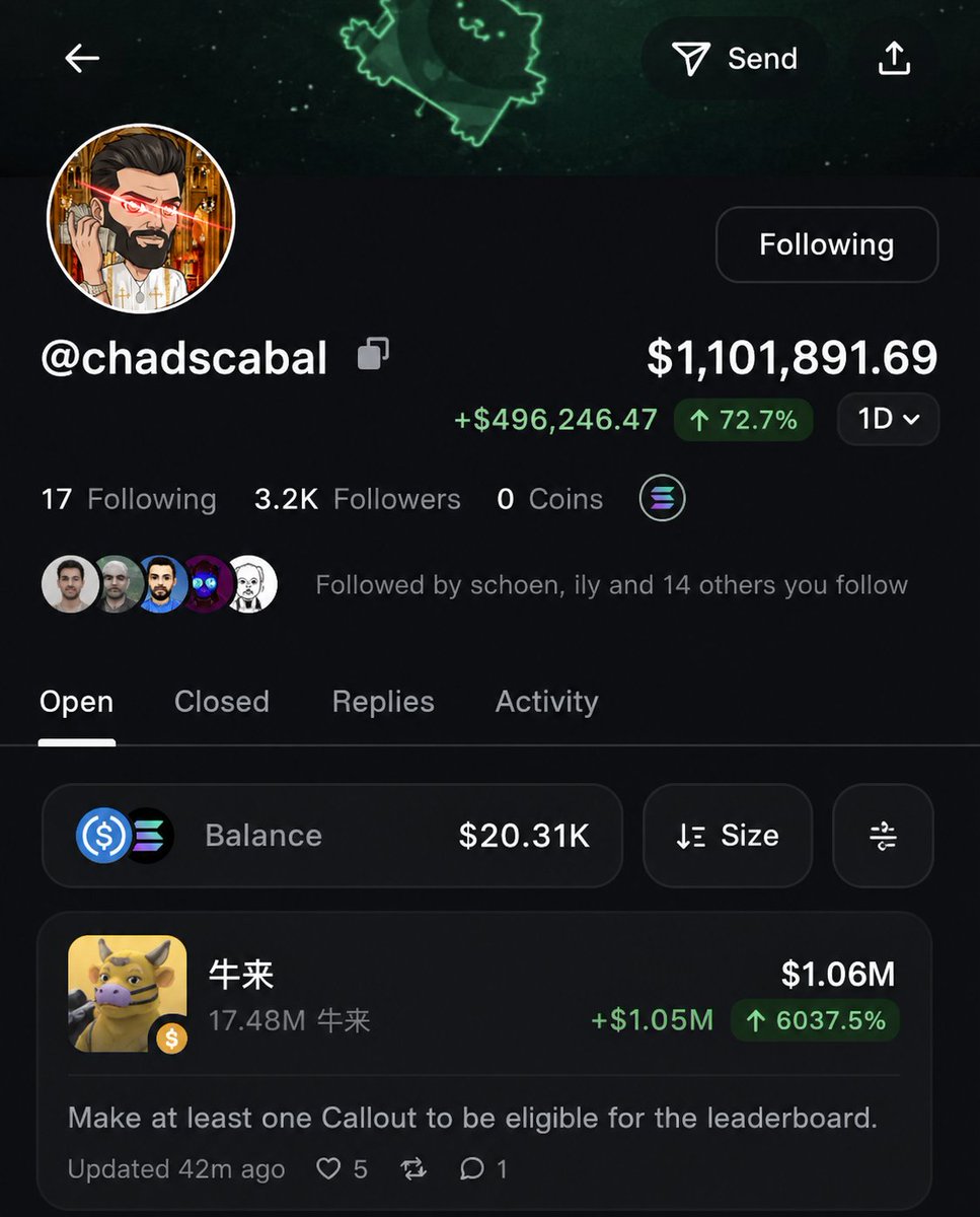 chadscabal's tweet photo. I turned $17,300 into $1,060,000 on #牛来.

Over $1 MILLION from one trade.

And you're still wondering why everyone is trading memecoins.

Memecoins are the easiest way to make life-changing money. https://t.co/Krv6Vi4VCb