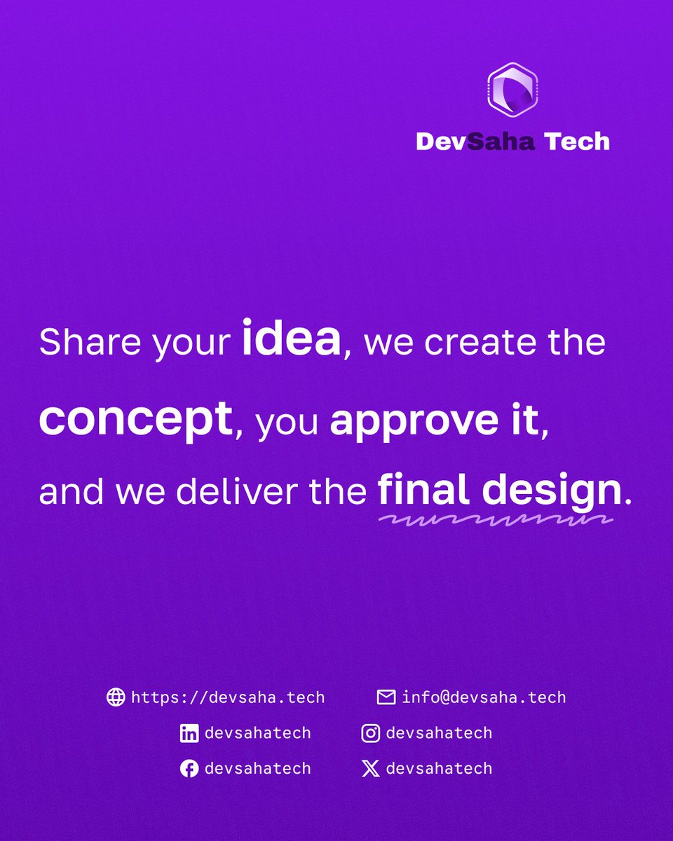 devsahatech's tweet photo. Share your idea 💡 ➔ We create the concept 🎨 ➔ You approve it ✅ ➔ We deliver the final design 🚀

At DevSaha Tech, we make turning ideas into digital reality seamless.

Let’s build together! ⬇️

🌐 https://t.co/Mwoy3hh9XY
📧 info@devsaha.tech

#DevSahaTech #WebDesign https://t.co/brcOb6Mu5S