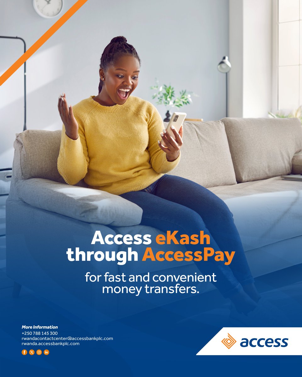 accessbankrw's tweet photo. Make every transfer simpler.
Send money with ease using eKash on AccessPay, whenever and wherever you need it.
#accessbankrwanda #accesspay https://t.co/TzdVm4mJta