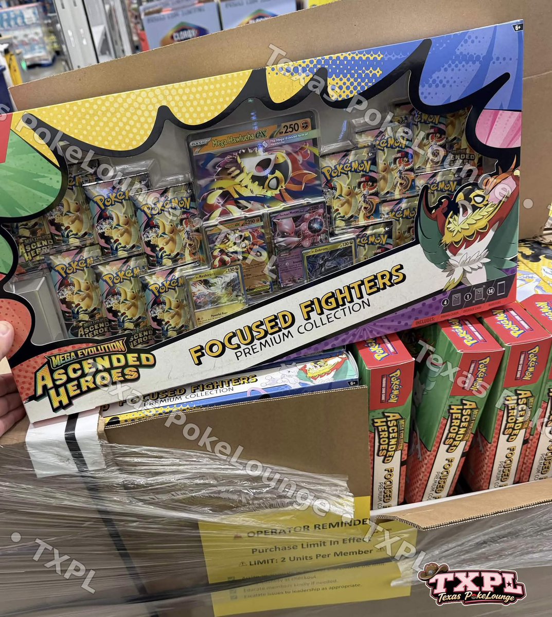 TexasPokeLounge's tweet photo. [SAMS CLUB] FOCUSED FIGHTERS DROP

Still no date but surely it’s soon to be announced by Sam’s with stores confirmed to be receiving inventory - these photos coming from a TEXAS LOCATION!!! 

Stock allocation seems to be similar to the previous drop based on recent leaked info.

Once we get more intel, even insider information - we will push it out. Buckle and get ready to feast. Join our discord for drop tips! Currently invite ONLY

#TexasPokeLounge #TXPL #AscendeHeroes #FocusedFighters #samsclubpokemon #Pokemon #Texas