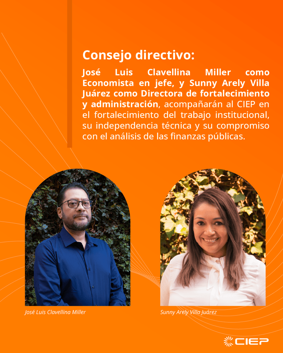 ciepmx's tweet photo. En el  #CIEP renovamos liderazgos.

En la Dirección ejecutiva, Judith Senyacen Méndez Méndez; José Luis Clavellina Miller como Economista en jefe, y Sunny Arely Villa Juárez como Directora de fortalecimiento y administración.

💡Seguiremos trabajando para el debate de políticas públicas a favor de un sistema fiscal sostenible e incluyente; la promoción de una sociedad más informada y participativa, en beneficio de las generaciones presentes y futuras.

Continuaremos dando impulso a la innovación tecnológica y metodológica en el análisis de las finanzas públicas de nuestro país.

Visita https://t.co/sXnlHYMAHA ¡y conócenos!

#FinanzasPúblicas #SostenibilidadFiscal