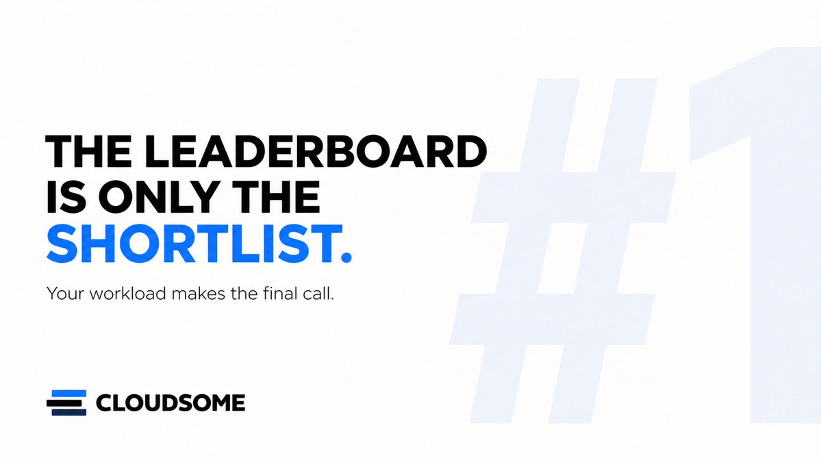CloudsomeAIHQ's tweet photo. Every week, a new model tops a leaderboard.

Then teams try it in production and discover the real questions:

Does it call tools reliably? Stay within budget? Remain available?

Benchmarks help you shortlist. Your workload makes the final call.

What do you test first? https://t.co/gs7IDBgis7