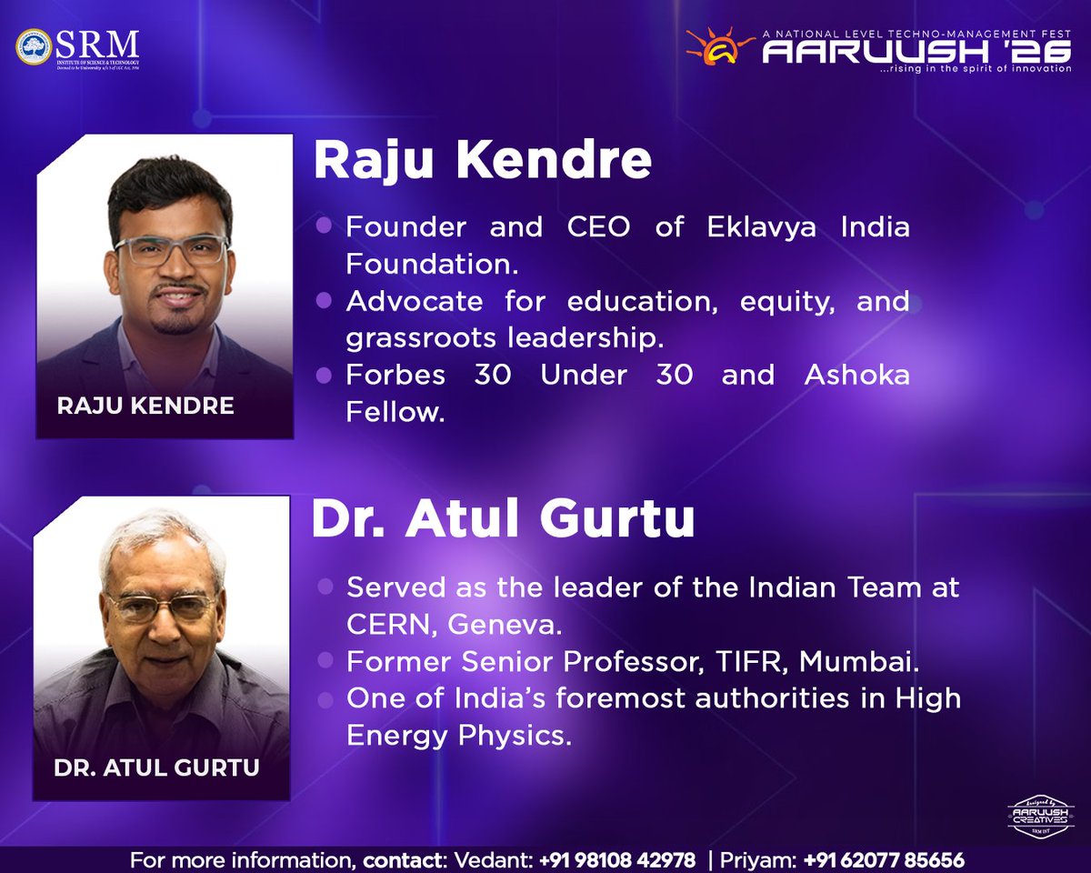 aaruushsrmist's tweet photo. T-Summit 10.0 marks a decade of meaningful dialogue, bringing together distinguished voices and young minds from across the world.
21–23 August | Aaruush ’26
#TSummit #StudentLeadership #seeyouattheevent #Aaruush #SRMIST https://t.co/Qx45fQb7Gh