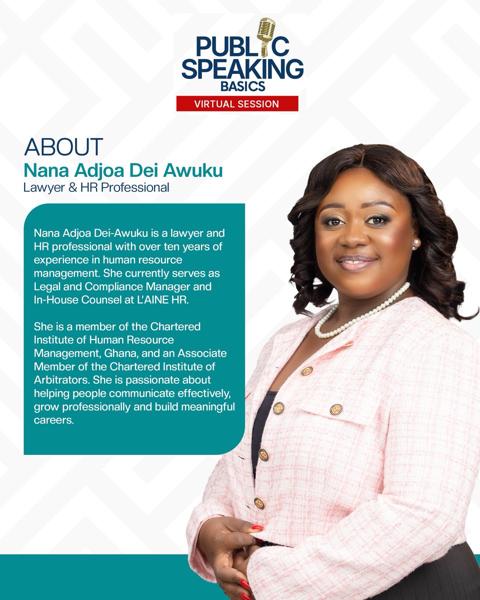 TheMrDei's tweet photo. Doing good work is not always enough. You must also know how to communicate your value.

Join Nana Adjoa Dei-Awuku, Lawyer and HR Professional, for Communication for Career Growth.

📅 28 & 29 August
💻 Google Meet
💰 GHS 850 | $ 75 | £ 57 | NGN 102,450

Only 8 days to go. Register Here ⬇️
https://t.co/awHspBPkJg