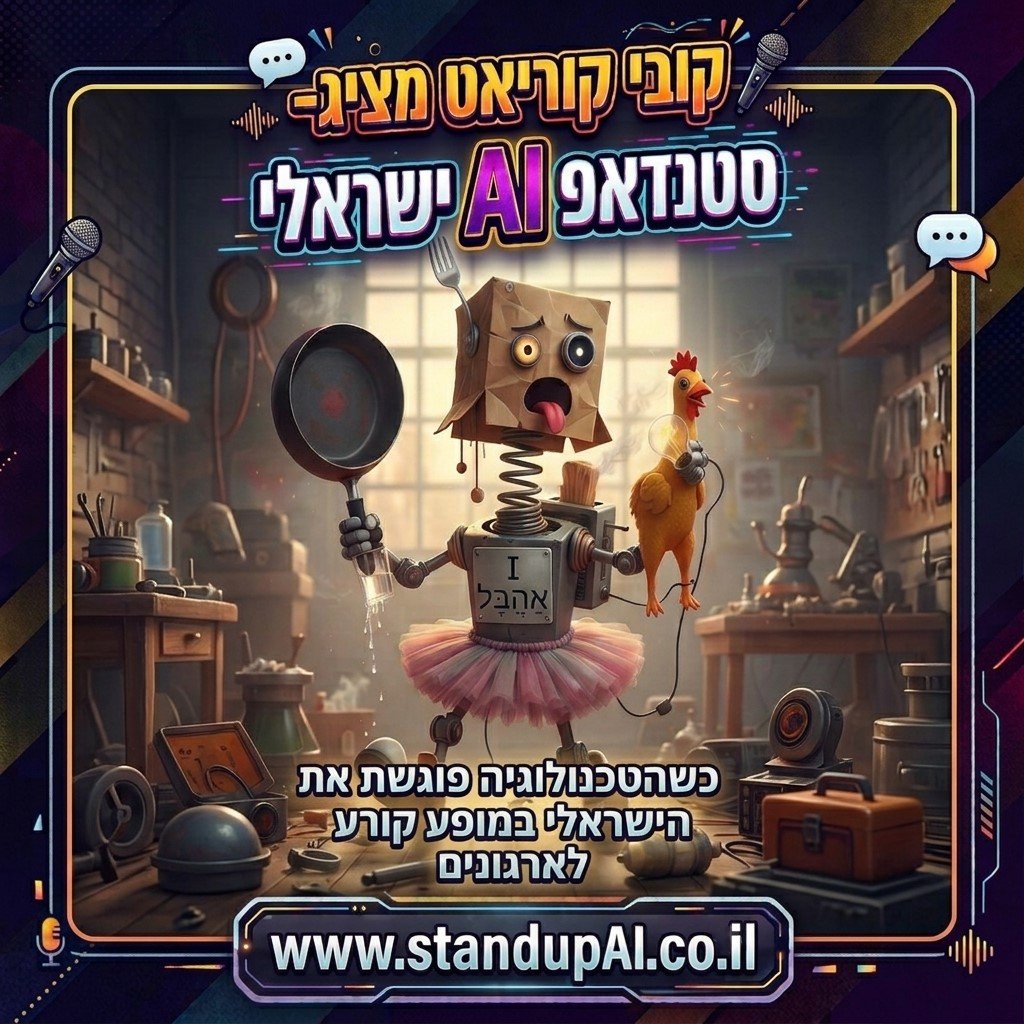 _koryat's tweet photo. אחרי שנה של פיתוח, אני נרגש להציג את המופע החדש
קובי קוריאט: סטנדאפ AI ישראלי!
חוויה קורעת מצחוק, אינטראקטיבית ומעוררת מחשבה על איך הבינה המלאכותית משנה לנו את החיים, 
🎯 הפתרון המושלם לערבי חברה, 
🔗 לפרטים נוספים והזמנת מופע באתר בקישור בתגובה 

📞 או בטלפון: 054-530-1313 https://t.co/ajmKKwKsfK