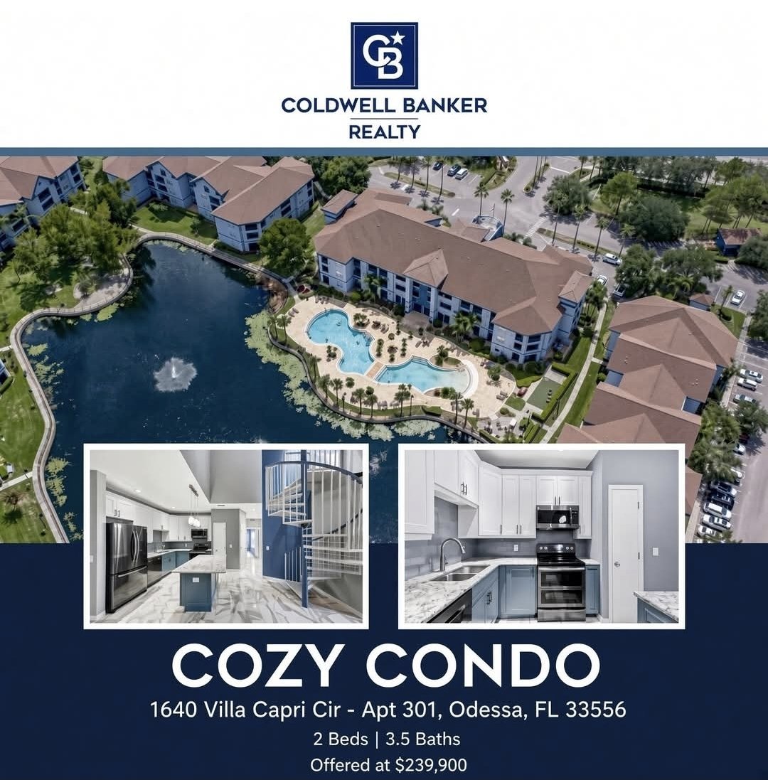 MVHomesRealtor's tweet photo. Just Listed

Elegant move-in ready condo in the resort-style community of Tuscano at Suncoast Crossings.

1640 Villa Capri Cir. #301
Odessa, FL 33556
Offered at $239,900

• Two bedrooms plus a versatile loft with full bath
• Three and a half bathrooms
• Soaring 18-foot ceilings and open-concept living
• Beautifully renovated kitchen featuring quartz counters, stainless appliances, and a large island
• Main-level primary suite with ensuite bath
• Striking spiral staircase and private balcony
• Refined finishes throughout

Resort amenities include two pools (one heated), a fitness center, and sauna, with convenient access to the Suncoast Trail, Tampa International Airport, beaches, and shopping.

Ready for immediate occupancy.

Michael Velez
Coldwell Banker Realty
📍Licensed in both FL & NJ
Cell: (813) 904 -0551
michael@mvhomesfl.com

#realestate #realtor #westcoastofFL #northernNJ #florida #newjersey #coldwellbanker #mvhomes #mvhomesfl #michaelvelezhomes #Tarponspringsfl #TarponSprings #Pinellascounty #Tarponspringsrealestate #Tarponspringfl  #realestate  #OdessaFL #CondoForSale #Tuscano #MoveInReady #FloridaRealEstate