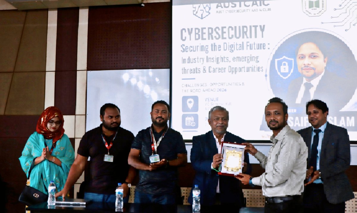 cybsajib's tweet photo. AUST Cyber Security &amp; AI  Club Speech delivery. Taking reward from VC Sir
#Sajibashrafulislam #Cybsajib #Education #Bangladesh https://t.co/AKp0W8J776