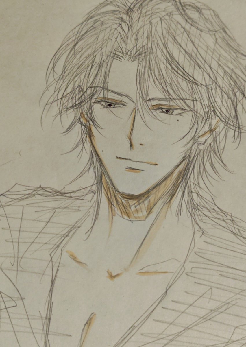 crazy_s_riu's tweet photo. ちょいぶりにﾘｼｭくん描こうと思ったのに表情がどうにもﾘｼｭにならないな…ってなって途中からｸﾍ兄になった落書き💧
雑紙なので元の汚れでﾎｸﾛが増えて見える😂 https://t.co/0AwoCPByNq