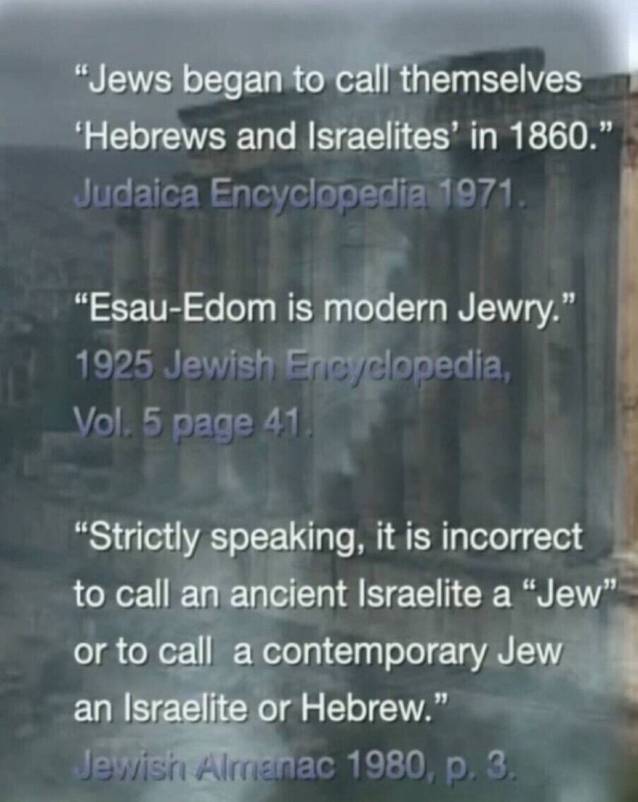 1Devil_Dog_SF's tweet photo. Not saying any of that is not true. I’m saying the “Jews” occupying the land today are not descendants of Jacob. They are who Jesus himself told you they are. Vipers, hypocrites, murders that are of their father the devil! There will absolutely be a remnant of Israel, 144,000 with 12,000 from each tribe. Modern Babylonian Jewry will not be found among them…