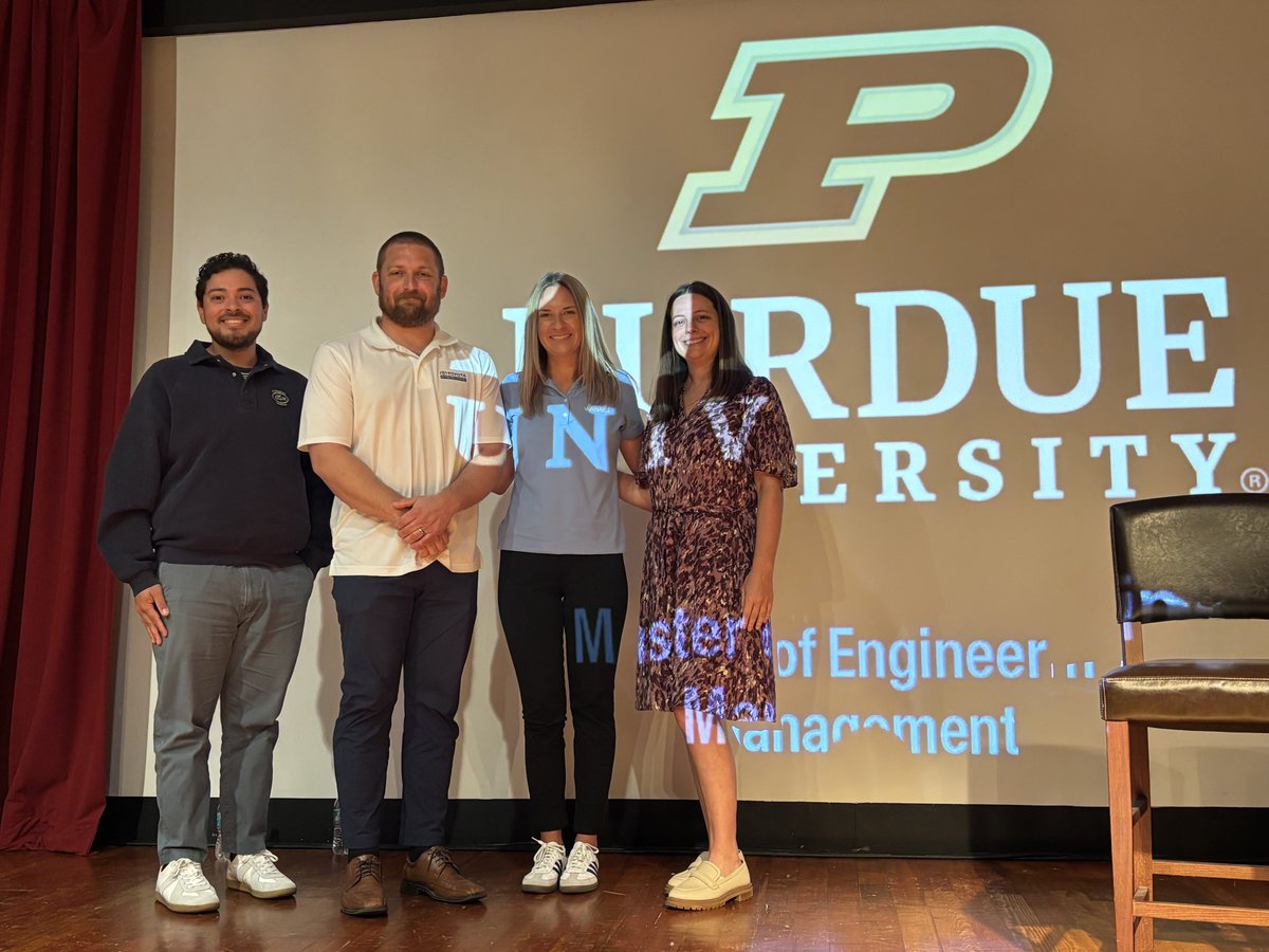 MEM_Purdue's tweet photo. A special thank you to Eric Cervantes, Rivian and Volkswagen Group Technologies; Mike Briggs, Toyota Automated Logistics; and Hannah Mummert, Wabash, for joining our industry recruiter panel as part of MEM Onboarding Week! https://t.co/Jd32pJ1c3v