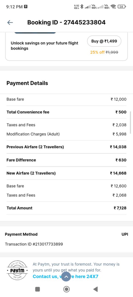 harshalsortey's tweet photo. Hi @Paytmcare, refer to Booking ID: 27445233804 , I am still awaiting refund of Failure of Transaction (7128/-) made in Flight Rescheduling from 13 to 24 Aug. I tried every possible way to reach you out via Chat, but no response. Please refund the amount at the earliest by today. https://t.co/DbWYuokVfm