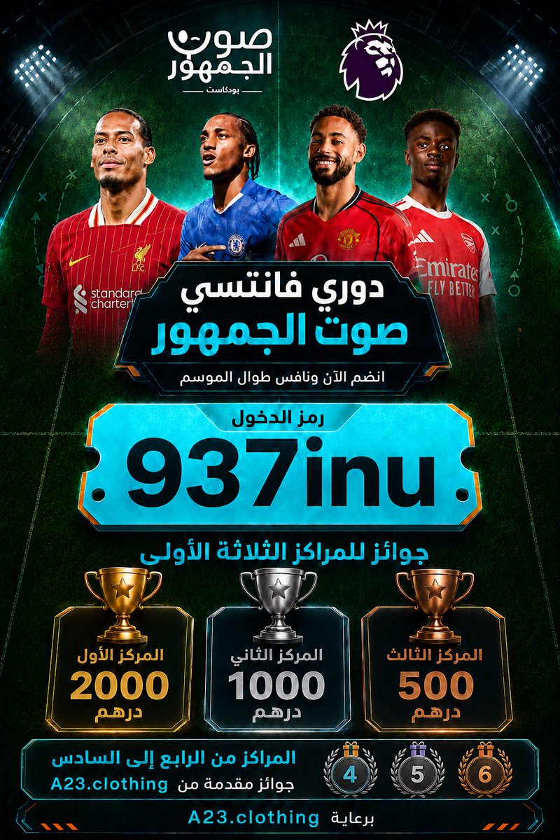 Fanvoiceuae's tweet photo. لعشاق الفانتزي🚨🚨🚨

انضم إلى دوري «صوت الجمهور» في فانتسي البريميرليغ، ونافس طوال الموسم على جوائز المراكز الثلاثة الأولى 🏆
🥇المركز الاول : 2000 درهم 
🥈المركز الثاني : 1000 درهم  
🥉المركز الثالث: 500 درهم  

المركز الرابع الى السادس هدية من https://t.co/G7iSTyiI1C 

الشروط: 
- متابعه الحساب 
- ريتويت للتغريدة 🔄

كود الدوري : 937inu

رابط الدوري : https://t.co/2DgLz9T8um

برعاية https://t.co/G7iSTyiI1C

#صوت_الجمهور #فانتسي_البريميرليغ
