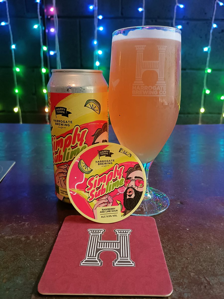 HarrogateBrewCo's tweet photo. ✨NEW BEER✨ on at the Taproom NOW! Simply Sublime, our 5.5% Raspberry &amp; Lime Sour 🍋��🟩 🍺 

Recognise the guy on the artwork at all? 👀 *Hint: it rhymes with Bizaak 🍻 https://t.co/5GAviiGs23