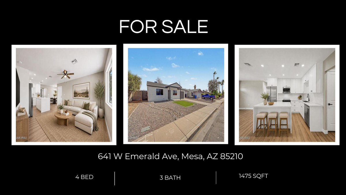 robhrealtor's tweet photo. Fully rebuilt 4BD/3BA in Mesa! NO HOA. Listed at $467K (Appraised $505K!). 📈 Value meets style at 641 W Emerald Ave. DM to tour! ✨ https://t.co/NmTAPVT2Af