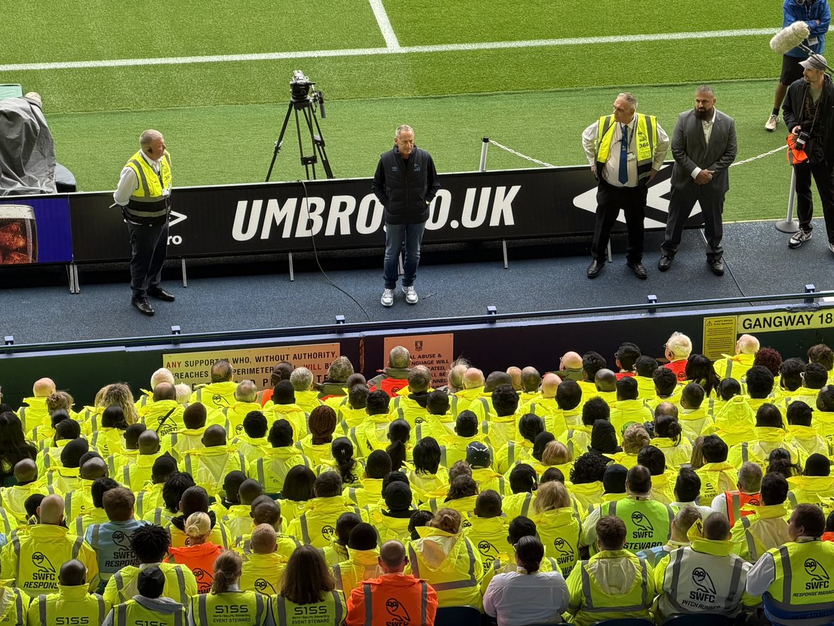 robstaton's tweet photo. Sheffield Wednesday owner David Storch addressing the stewards before tonight’s game against Bradford City. Begins by thanking them. A nice touch that was well received #SWFC https://t.co/eUyxOyOWGY