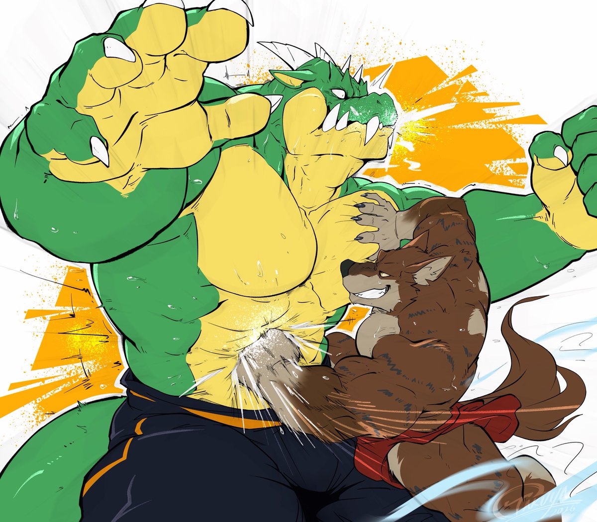 julespabs's tweet photo. new punching bag acquired! yahir met steven and, to no one’s surprise, couldn’t keep his eyes off the dragon’s abs! steven gave in and finally let him test them out, but he has no idea what he just agreed to~

steven and the wonderful art by @TakuyaOkami 🐉 thank you so much!! https://t.co/rOLq3aT6qm