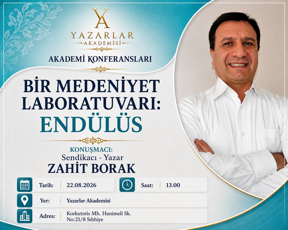 msaitulucay's tweet photo. Akademi Konferansları Devam Ediyor! 
Yazarlar Akademisi tarafından 22.08.2026 Cumartesi günü saat 23.00 ‘te düzenlenecek Akademi Konferansları temalı programın konuğu, Sendikacı ve Yazar Zahit Borak olacaktır. https://t.co/gAHHRSS2kg