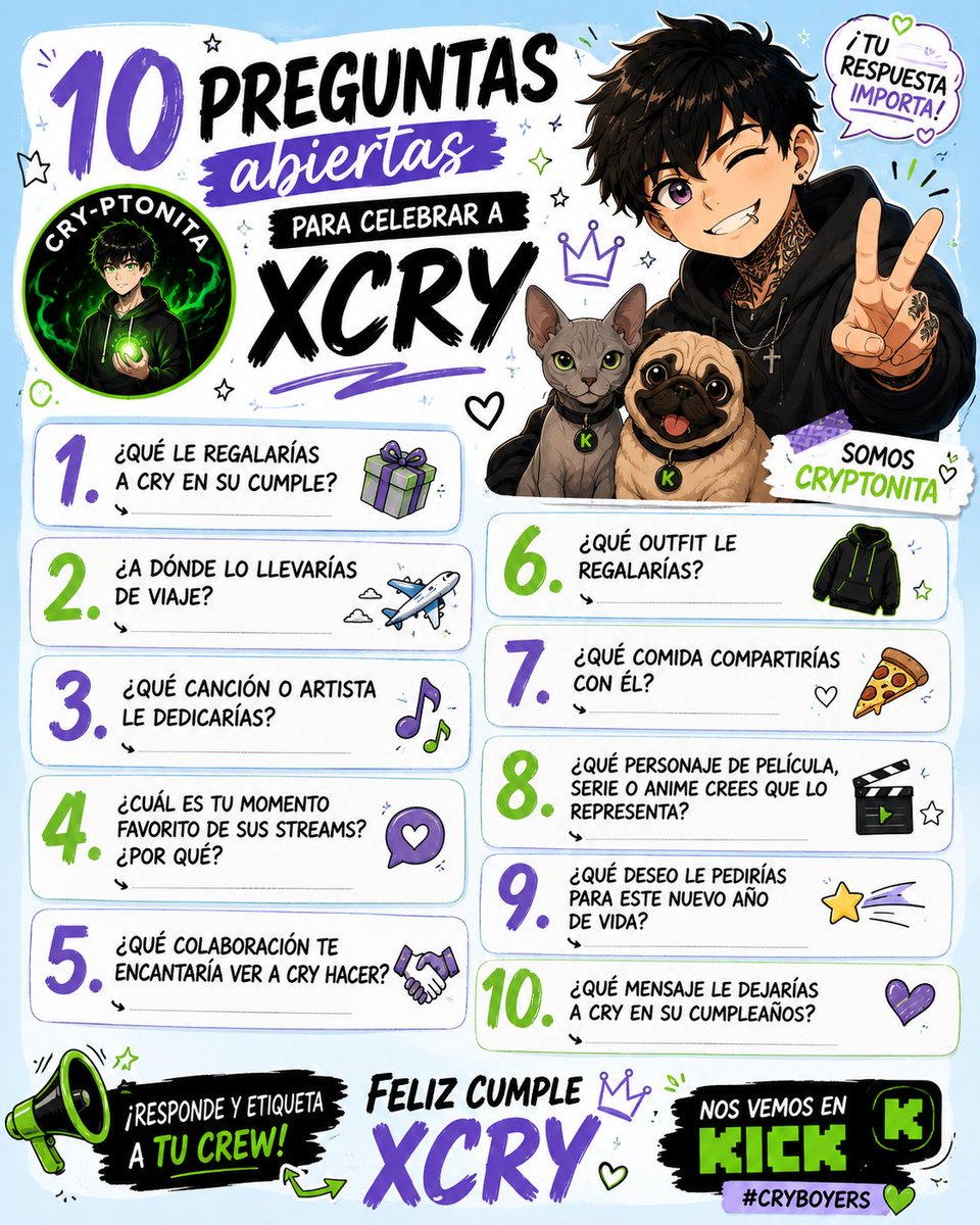 VotosMia's tweet photo. Que le regalarías a Cry ??
 
FELIZ CUMPLE XCRY https://t.co/4OQ6moTIqs