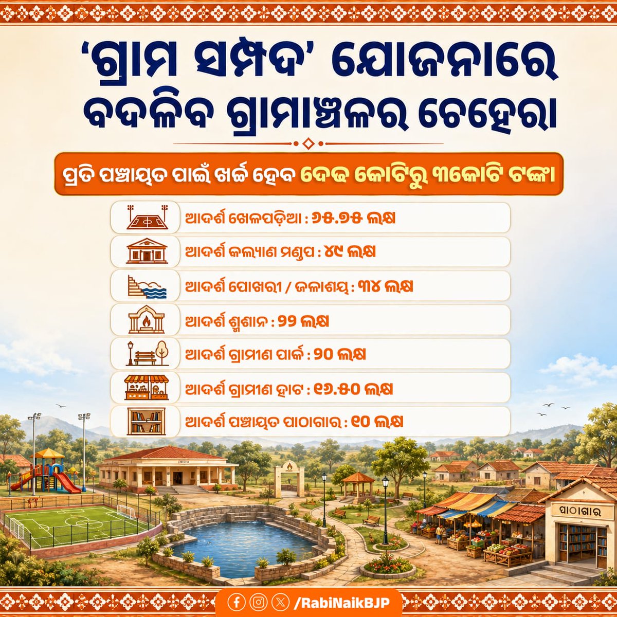 RabiNaikBJP's tweet photo. ଗ୍ରାମାଞ୍ଚଳର ସର୍ବାଙ୍ଗୀନ ବିକାଶ ପାଇଁ ରାଜ୍ୟ ସରକାରଙ୍କ ଏକ ଅଭିନବ ପଦକ୍ଷେପ ହେଉଛି "ଗ୍ରାମ ସମ୍ପଦ"I https://t.co/1BlBAOwfKy