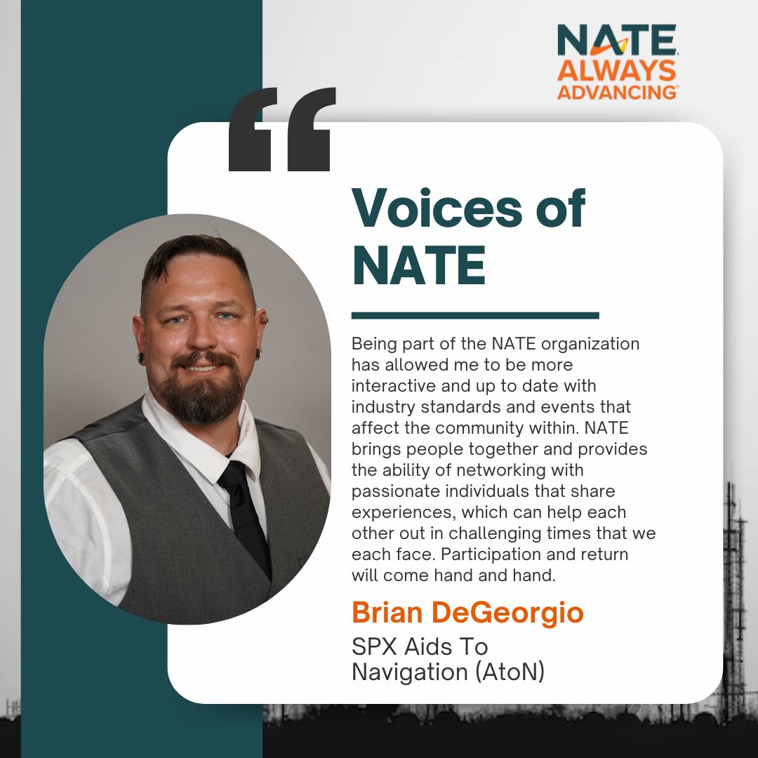 NATEsafety's tweet photo. Want to highlight your own NATE experience? Click on the link to login to your Member portal and submit a brief testimonial: https://t.co/M4unIlLrS6

@SpxTechnologies https://t.co/c3ELcqAkT7