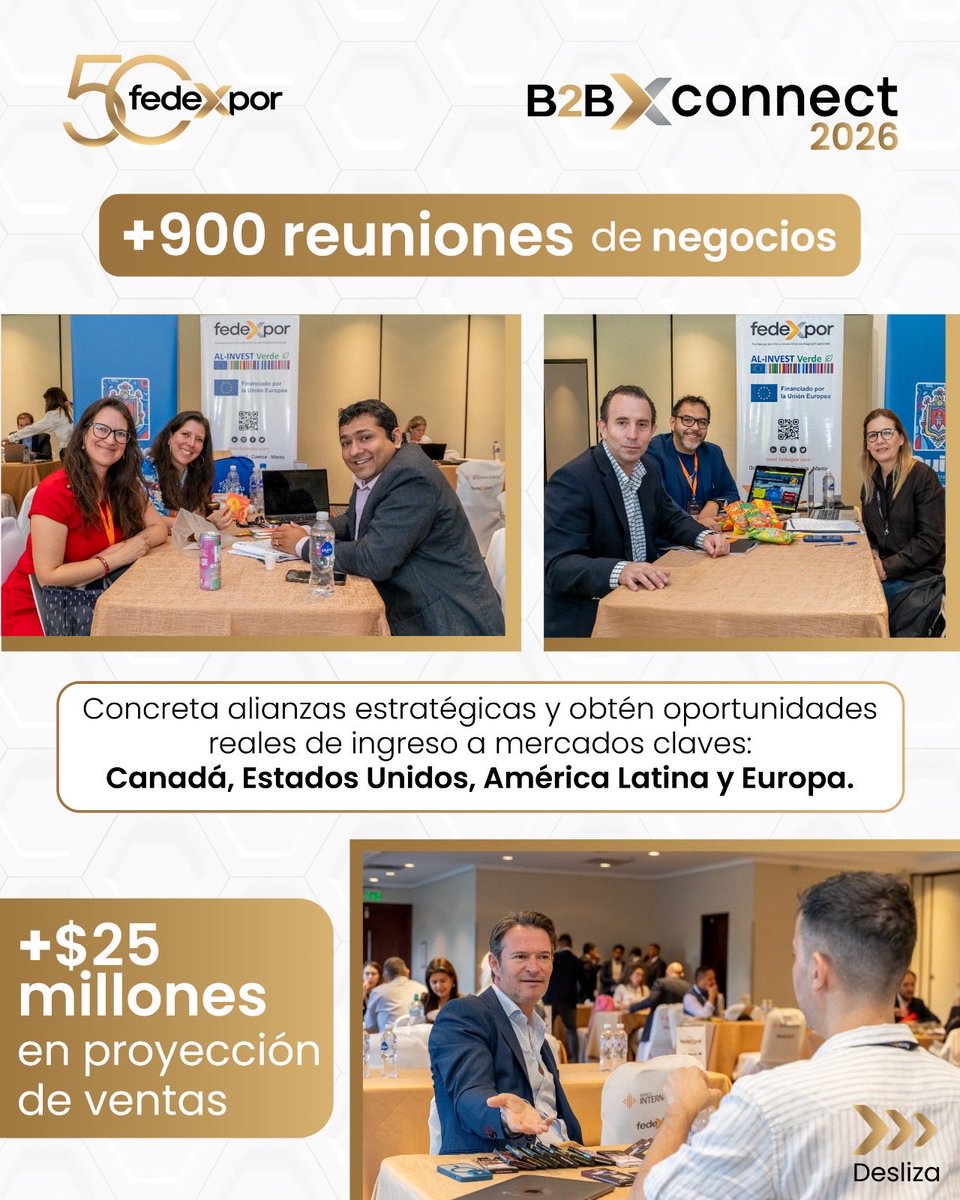 Fedexpor's tweet photo. Tu próxima oportunidad comercial puede estar en una reunión B2B. 🌎🤝

La III Rueda de Negocios B2B Connect 2026 conectará a exportadores del sector alimentico con compradores internacionales de Canadá, Estados Unidos, América Latina y Europa.

En 2025 generó más de 900 reuniones y USD 25 millones en proyección de ventas.

Cupos limitados.

Regístrate aquí: https://t.co/DhP0IfJ8fV
