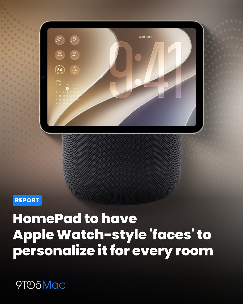 9to5mac's tweet photo. Apple's upcoming HomePad will reportedly have customizable Apple Watch-style 'faces,' per new code.

This means each HomePad could be tailored to its room, with different widgets and Smart Stacks for the kitchen, living room, and bedrooms.

🔗https://t.co/4ZtQXCVHkr https://t.co/slFFsxpnu9