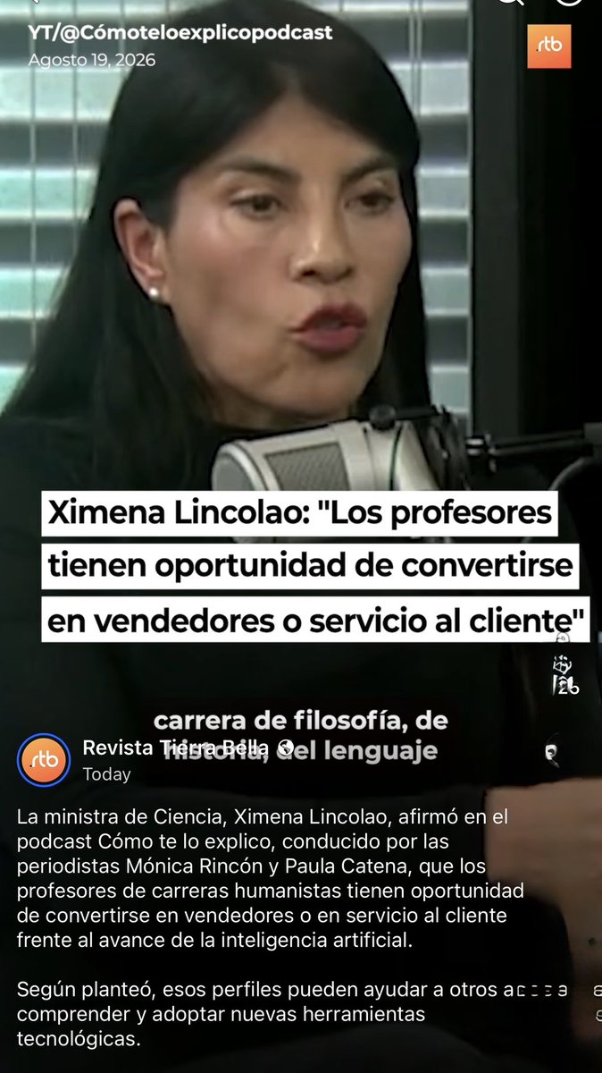 bacigalupe's tweet photo. La ministra de ciencias Ximena Lincolao Gates: “Los profesores tienen la oportunidad de convertirse en vendedores o servicio al cliente”.

Está escribiendo un capítulo de su autobiografía. 🙊🙈🙉 https://t.co/TJk8e9wCSM