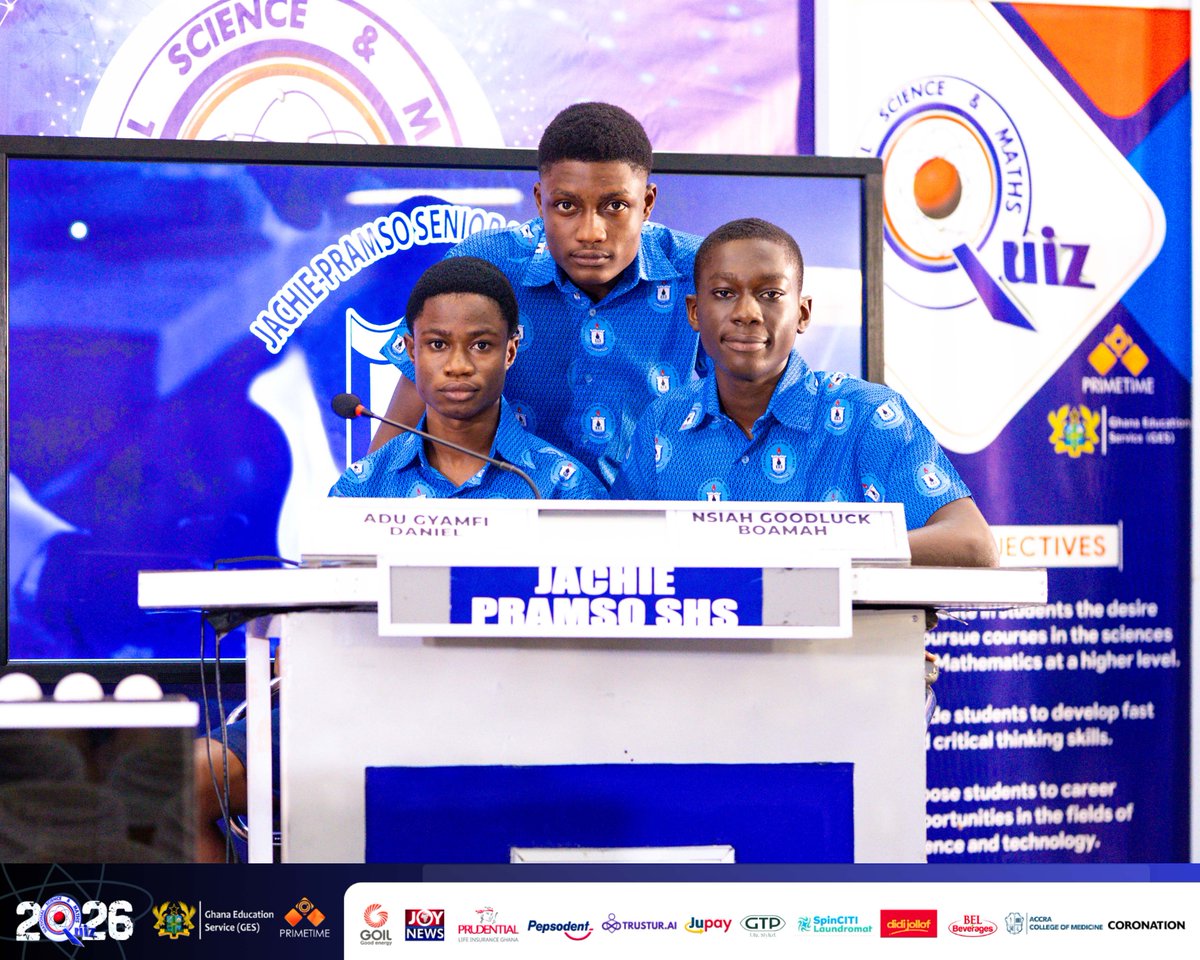 NSMQGhana's tweet photo. SMS Auditorium

The last contest of the day features:

Kumasi High School
Jachie Pramso SHS
Nalerigu SHS

#NSMQ2026  #NSMQPrelims #Primetime https://t.co/mFpEALFwEO