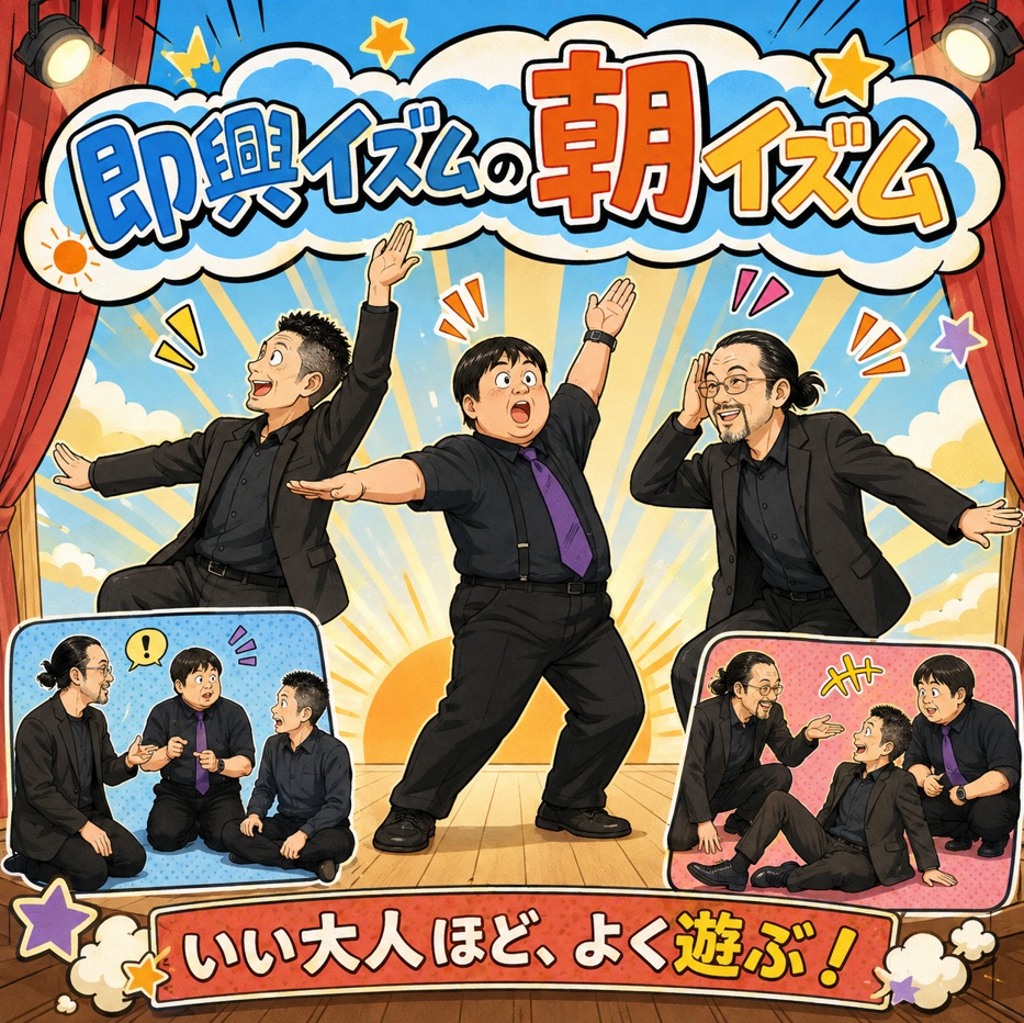 improism's tweet photo. 即興イズムは野井一十、小島啓寿、池田レゴの三人で構成されたインプロチームです。  

■最新の詳細はこちら
https://t.co/0hHrBysn8V

勢いだけではない積み重ねた演劇経験が光る大人の即興。でもいい意味で大人げなく遊ぶ。即興イズムならではの「老獪さ」と「無邪気さ」のギャップを遊びましょう！ https://t.co/svIjcIFRqe