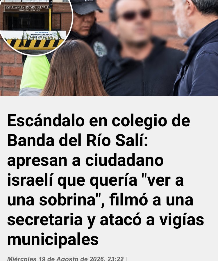Bracesco2023's tweet photo. Judío fue detenido por ingresar ilegalmente a escuela católica en Argentina buscando niñas.

Filmó dentro del colegio y agredió a policías diciendo que no lo podían tocar porque era judío.

Se investiga posible caso de trata de menores. https://t.co/CxasEU5qli