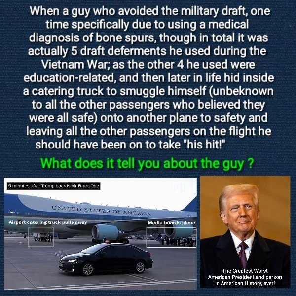 BeavisAsk's tweet photo. Wait a minute, let me just get this straight
#DonaldJTrump snuck out of a #NATOSummit in an empty catering truck. #JoeBiden once snuck into wartime #Kyiv on a 10 hr night train
What does that tell u about the deferences between the 2 men
A #CowardInChief vs A #CommanderInChief https://t.co/ht37K4HelN