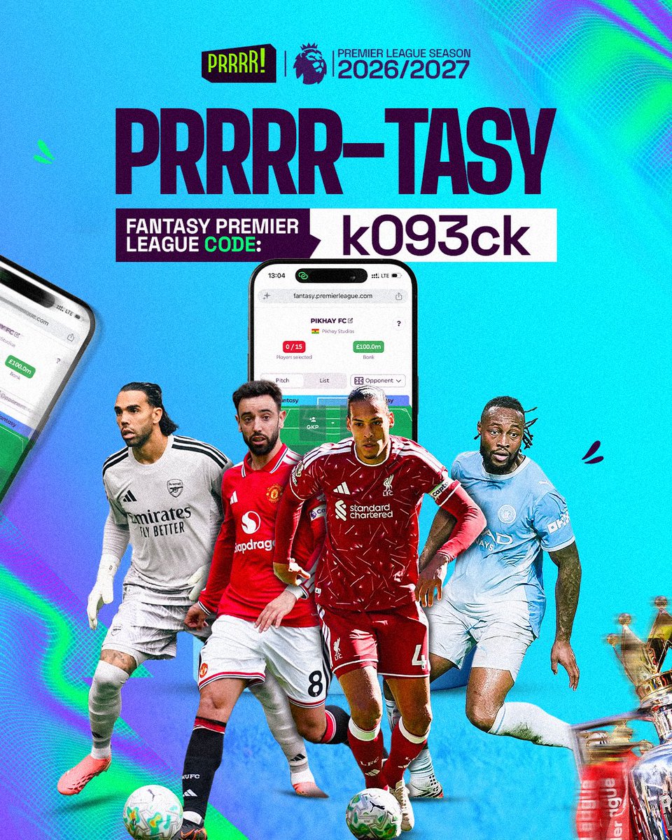 kwadwosheldon's tweet photo. 🚨 PRRR-TASY IS HERE! 🚨

Think you know ball? 🧠⚽️
Build your squad, make your transfers, captain your stars and battle it out for PRRR FPL supremacy! 🔥

Prizes? Expect bangers🏆🔥

🔗 Join now: https://t.co/7evrD4zGEf

#PRRR #FPL #FantasyPremierLeague #FantasyFootball https://t.co/X5aPOcVEKZ
