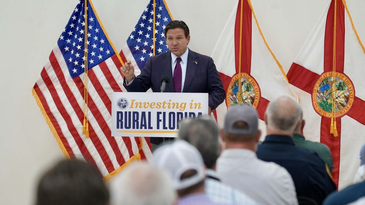 GovRonDeSantis's tweet photo. This morning in Bonifay, I was pleased to announce more than $8.8 million in funding for critical infrastructure and community development projects in 12 small and rural Florida communities.

These Community Development Block Grant awards will help improve water and wastewater systems, stormwater infrastructure, roads, and workforce housing. These investments promote long-term economic growth that will help rural Florida families thrive for many years to come.