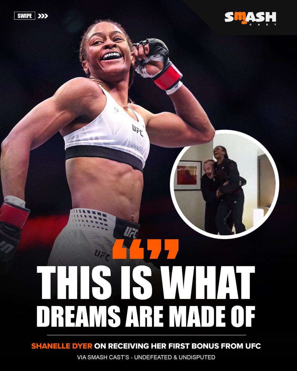 smashcastmedia's tweet photo. Shanelle Dyer recaps the moment Dana White gave her the POTN bonus at UFC London. 💰 

Will she get another this weekend at #UFCSacramento? https://t.co/Kknj1BzX9G