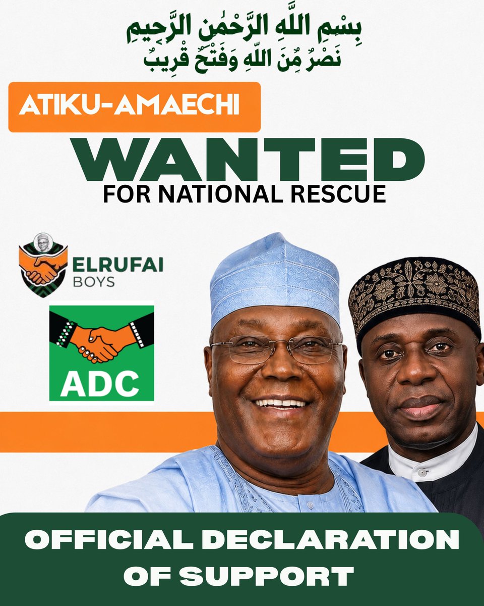 ModibboSanusi's tweet photo. Official Support Declaration 
Atiku-Amaechi Endorsed 💯 - @ElrufaiBoys https://t.co/TkDYXxCdCZ
